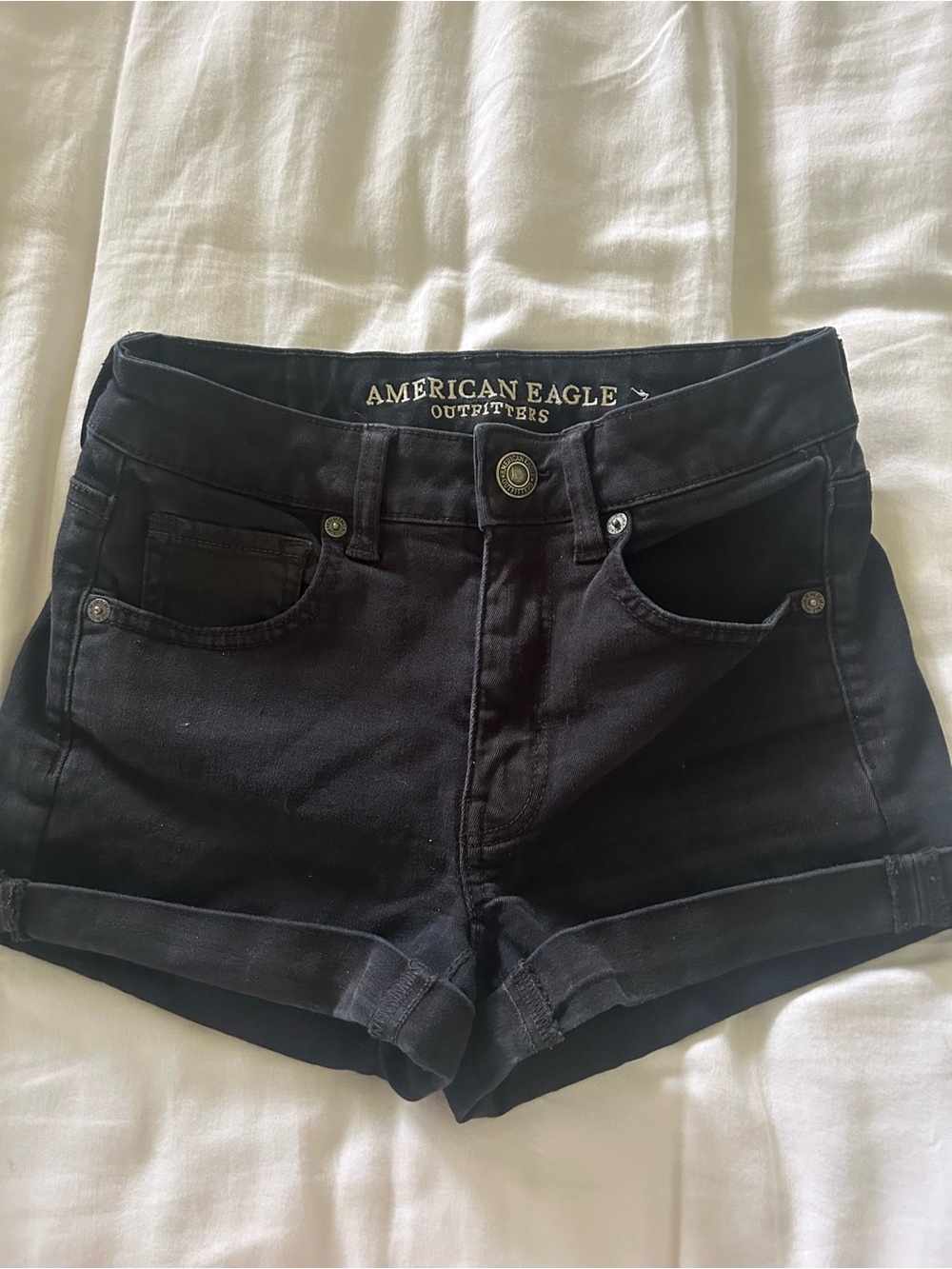 American Eagle Outfitters Black High-Rise Cuffed Denim Shorts